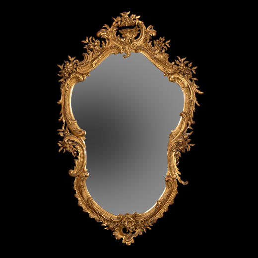 独角鹿西洋古董拿破仑三世时期路易十五风格鎏金浮雕修饰木质挂镜 商品图0