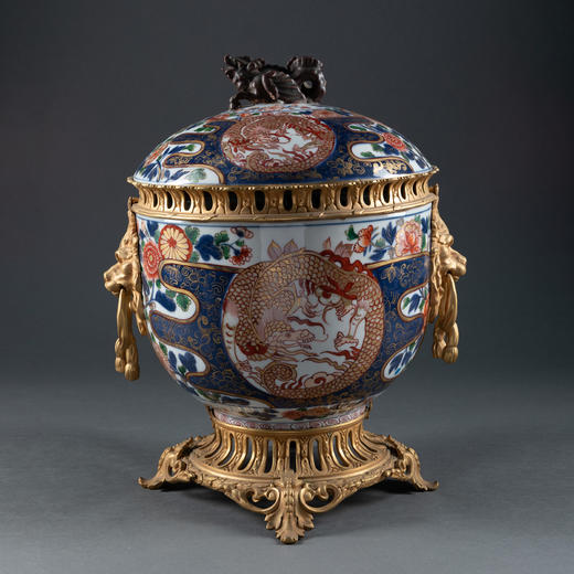 独角鹿西洋古董1880年代法国+日本出品铜鎏金伊万里瓷香薰炉摆件 商品图0