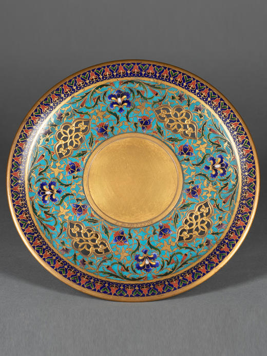 独角鹿西洋古董法国工坊铜鎏金镂雕东方花卉錾胎珐琅双耳罐一对 商品图3