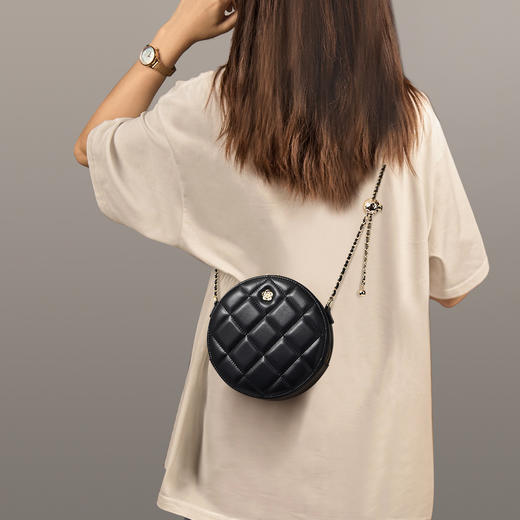 【预热双12】Safiya/索菲娅二层牛皮2022新款链条包小圆包单肩包女斜挎包女包SF953014Y 商品图0