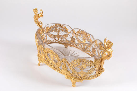 独角鹿西洋古董19世纪法国路易十五风格铜鎏金镶嵌雕刻水晶果樽 商品图2