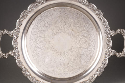 独角鹿西洋古董银器摆件1920年代美国出品金属镀银托盘 商品图2