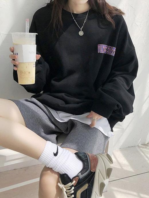 【百搭潮流卫衣女】新款美式时尚复古卫衣女早春秋2022新款薄款宽松圆领原宿bf无帽上衣ins潮 商品图4