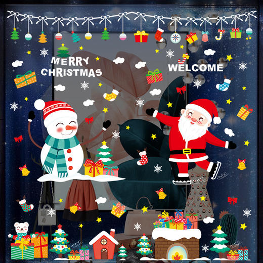 【圣诞饰品】-玻璃贴纸橱窗店铺场景布置门贴画 商品图0