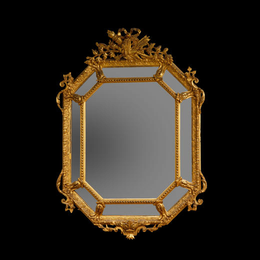 独角鹿西洋古董法国爱神火炬弓箭主题鎏金灰墁浮雕修饰八边形挂镜 商品图0