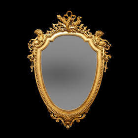 独角鹿西洋古董19世纪法国路易十六风格灰墁木质鎏金古董镜挂镜子