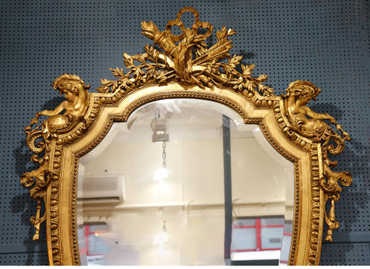 独角鹿西洋古董19世纪法国路易十六风格灰墁木质鎏金古董镜挂镜子 商品图2