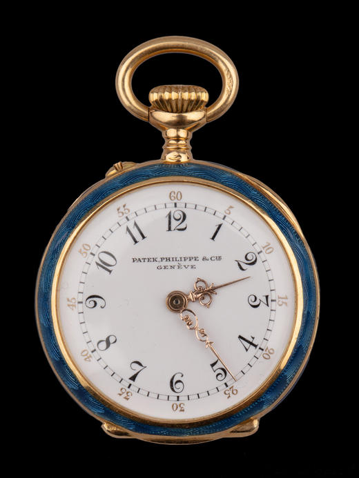 独角鹿西洋古董瑞士钟表世家18K黄金白金钻石蓝色玑镂珐琅怀表 商品图4