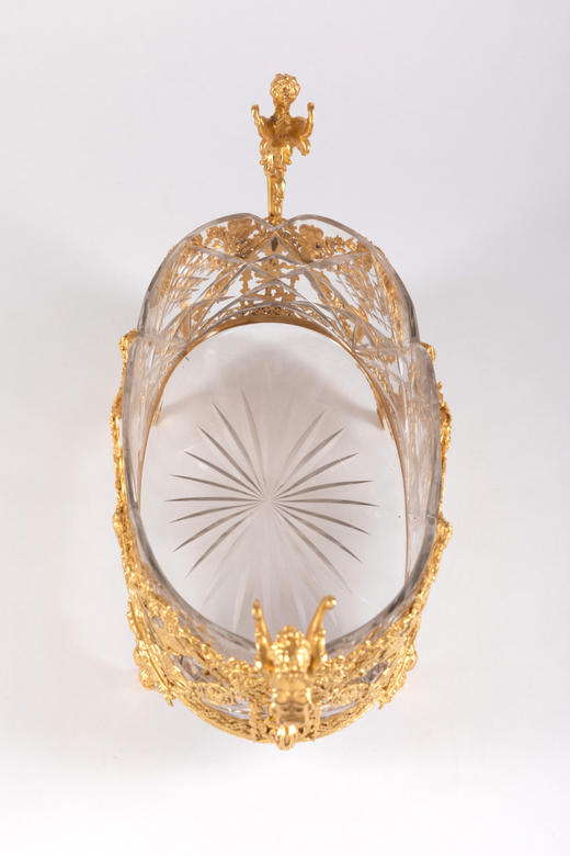 独角鹿西洋古董19世纪法国路易十五风格铜鎏金镶嵌雕刻水晶果樽 商品图3