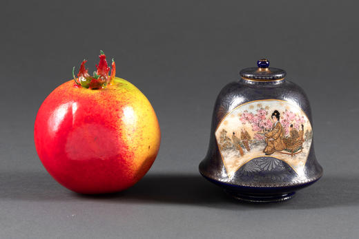 独角鹿西洋古董19世纪末日本明治时期出品大钟造型萨摩烧雕花瓷罐 商品图1