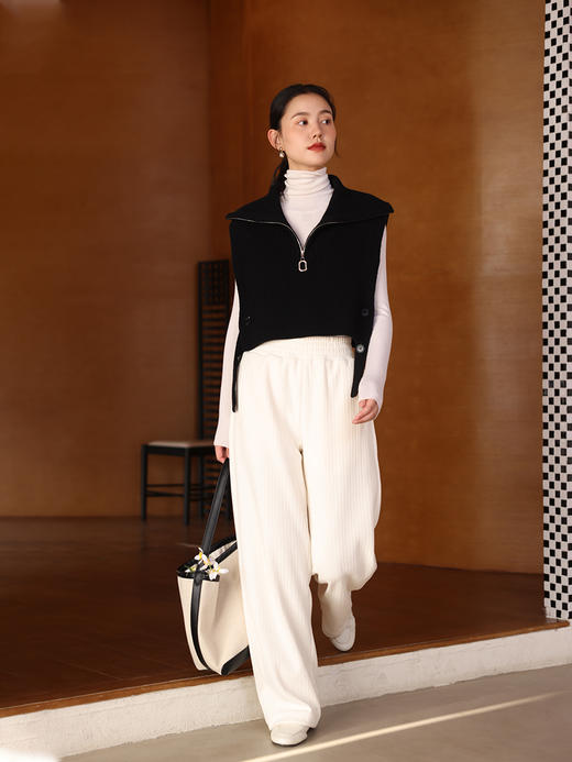 HeyDress雪尼尔阔腿裤高腰直筒宽松显瘦垂感休闲长裤子 商品图2