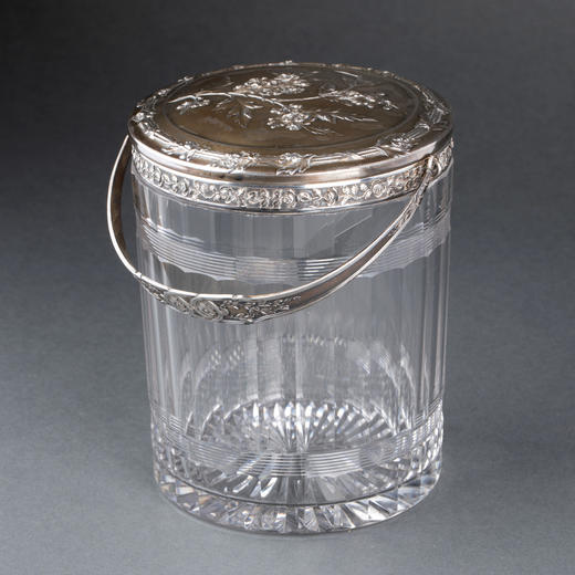 独角鹿西洋古董20世纪初法国圣路易工坊出品银制水晶罐饼干桶 商品图0