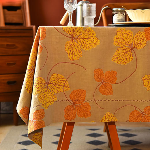 金色秋叶系列长方形桌布节日氛围棉质桌布 商品图2