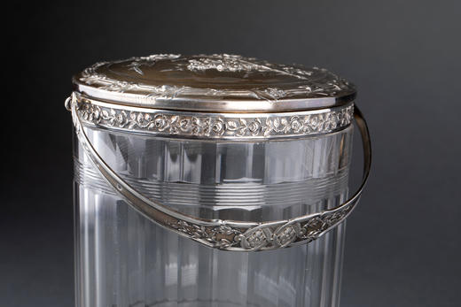 独角鹿西洋古董20世纪初法国圣路易工坊出品银制水晶罐饼干桶 商品图2