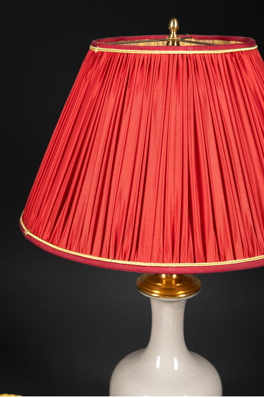 独角鹿西洋古董铜鎏金嵌冰裂纹青釉瓷瓶手工缎面百褶灯罩台灯一对 商品图2