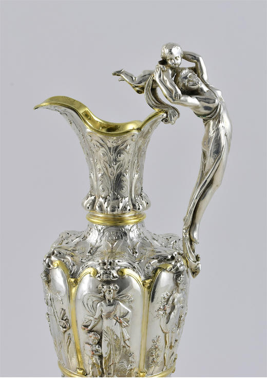 独角鹿西洋古董法国艺术家设计铜镀银鎏金文艺复兴风格水壶托盘 商品图2