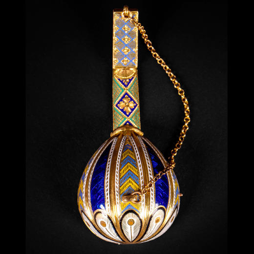 独角鹿西洋古董瑞士18K金彩色珐琅曼陀铃造型芝麻链装置机芯怀表 商品图1