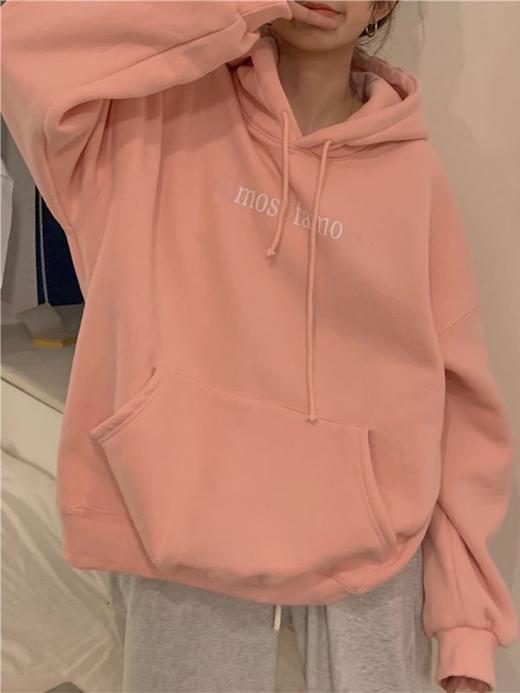 【甜美百搭 潮流时尚新款】秋冬2022新款韩版chic卫衣女宽松加绒加厚粉色连帽外套上衣ins潮 商品图3