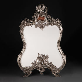 独角鹿西洋古董德国洛可可风爱神丘比特与普绪克纯银雕饰梳妆座镜