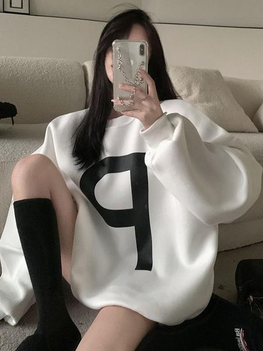 【新款宽松卫衣女潮百搭】卫衣女韩版宽松ins潮白色中长款chic复古慵懒风上衣2022秋冬新款 商品图2