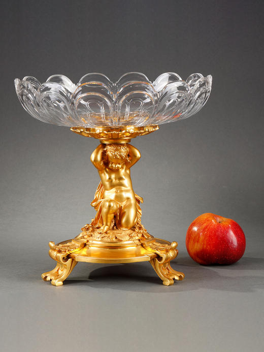 独角鹿西洋古董小天使丘比特主题铜鎏金雕饰巴卡拉水晶高脚果樽 商品图1