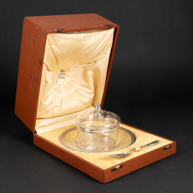 独角鹿西洋古董法国工匠Olier et Caron路易十六风水晶黄油罐银刀