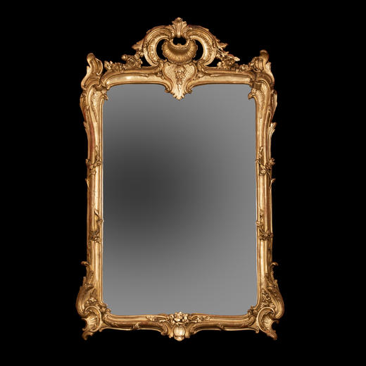 独角鹿西洋古董拿破仑三世时期路易十五风格鎏金浮雕木质方形挂镜 商品图0