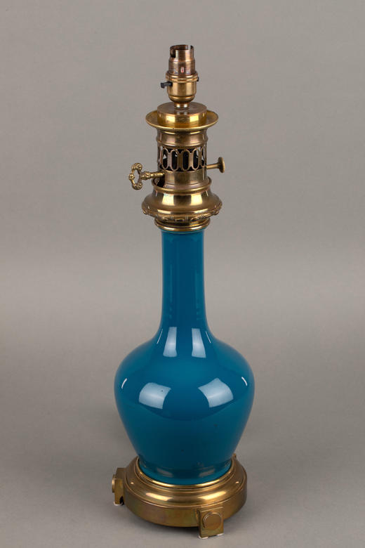 独角鹿西洋古董家居摆件1870年代中国出品镀金青铜瓷灯一对 商品图2