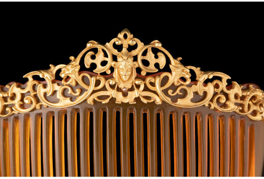 独角鹿西洋古董珠宝法国18K黄金雕饰怪面神兽花叶纹样发梳发饰 商品图4