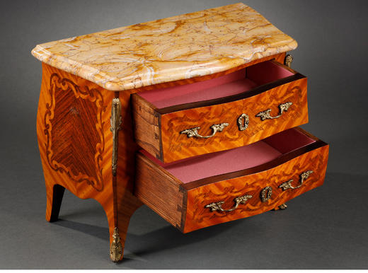 独角鹿西洋古董路易十五风格铜鎏金修饰大理石台面微缩双屉斗柜 商品图3