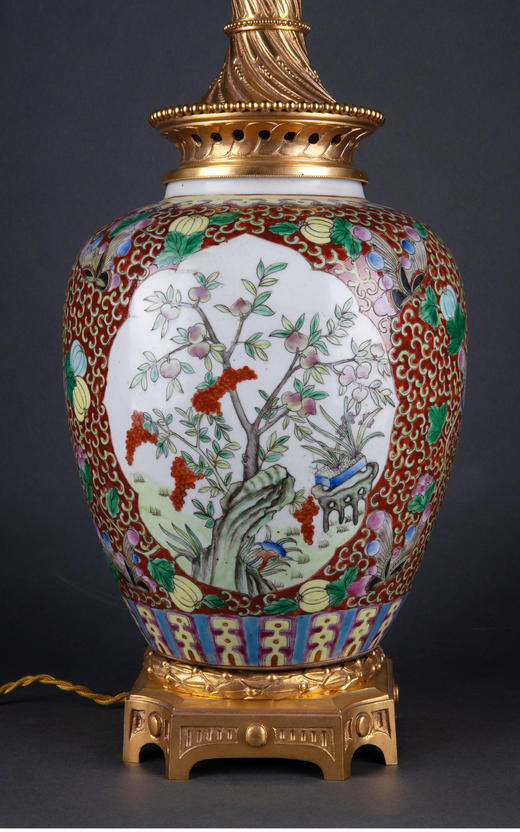 独角鹿西洋古董摆件东方风格粉彩传统花果铜鎏金饰瓷瓶台灯 商品图4