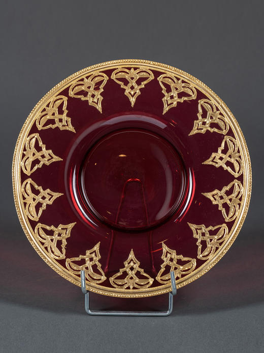 独角鹿西洋古董法国花叶纹理铜鎏金巴黎风景细密画红色水晶糖果罐 商品图3