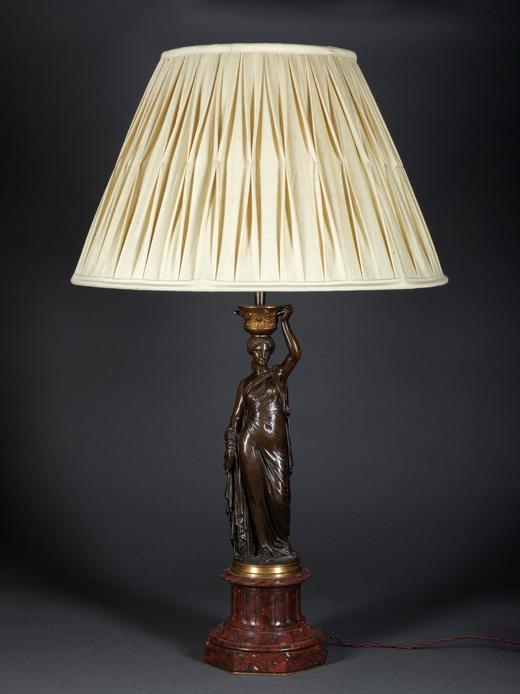 独角鹿西洋古董雕塑大师L.V.Elias ROBERT古典少女青铜雕塑台灯 商品图2