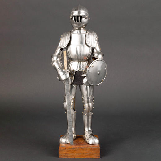 独角鹿西洋古董家居摆件1910年代英国出品精细模型盔甲带橡木底座 商品图0