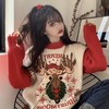 【显瘦甜美风❗️圣诞款麋鹿毛衣】百搭宽松套头慵懒风，大红色圣诞毛衣外穿上衣，本命年拼色针织毛衣，圣诞节日礼物小鹿雪人新年礼盒年货礼盒 商品缩略图0