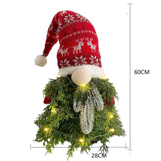 【圣诞装饰】-圣诞摆件挂件带灯绿叶无脸娃娃圣诞侏儒 商品图3