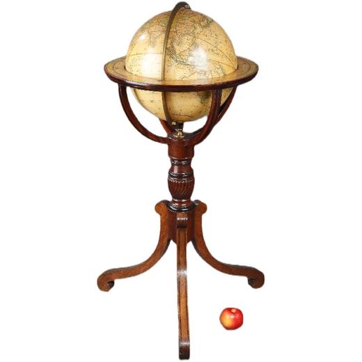 独角鹿西洋古董美国Gilman Joslin签名桃花心木三脚架落地地球仪 商品图4