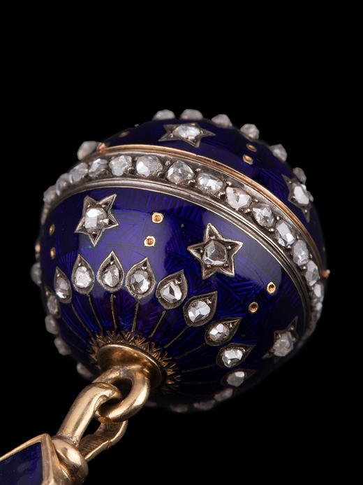 独角鹿西洋古董18k黄金纯银镶嵌钻石深蓝色珐琅装饰腰链式怀表 商品图4