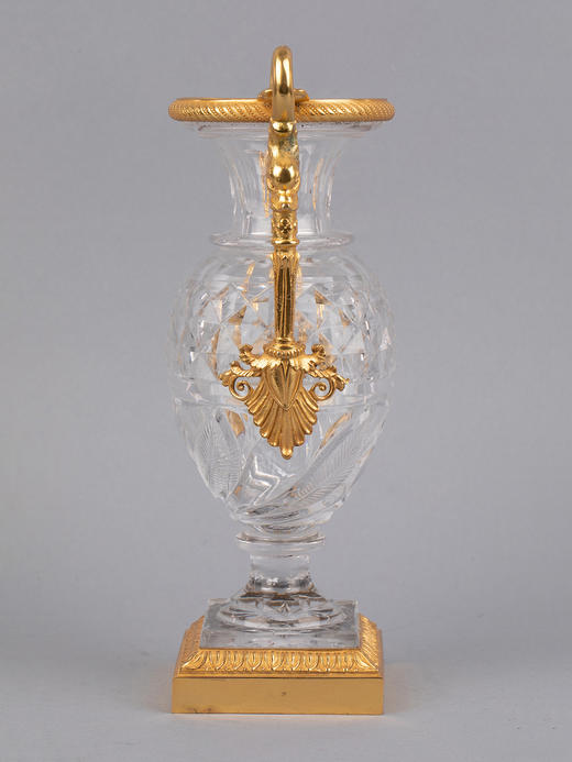 独角鹿西洋古董茛苕与海豚主题铜鎏金修饰精雕水晶双耳花瓶一对 商品图4