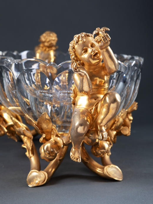 独角鹿西洋古董Baccarat工坊Christofle工坊铜鎏金底座水晶果盘 商品图3