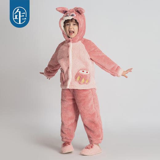 年衣儿童家居服外出造型款秋冬款女宝珊瑚绒睡衣保暖套装好运兔佑家居服套装 商品图0
