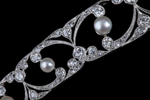 独角鹿西洋古董珠宝首饰英国美好时代铂金镶嵌钻石珍珠冠冕头饰 商品图2