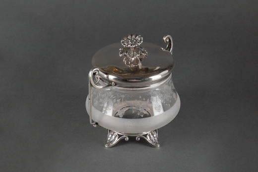 独角鹿西洋古董1900年代法国出品银制底座镶嵌雕刻水晶糖果罐摆件 商品图3