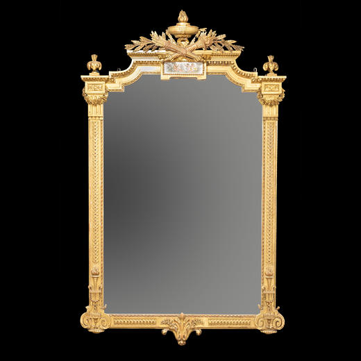 独角鹿西洋古董帝政风月桂火炬鎏金灰墁浮雕小天使瓷面画方形挂镜 商品图0