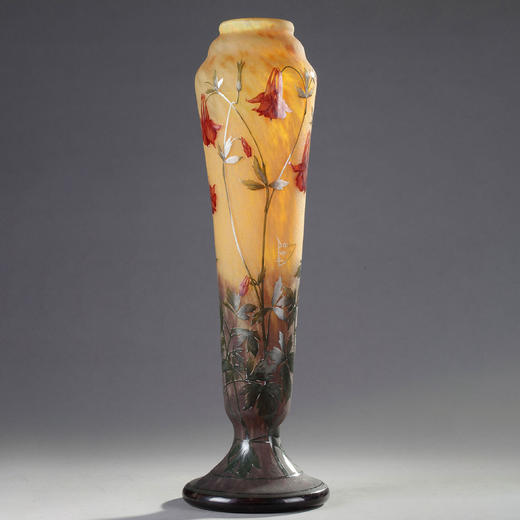 独角鹿西洋古董耧斗菜主题珐琅装饰多层水晶瓶法国南锡派工坊签名 商品图0