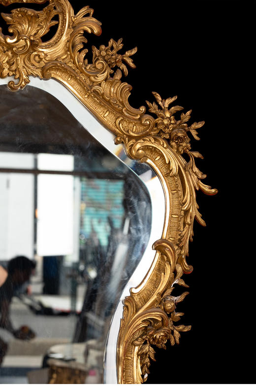 独角鹿西洋古董拿破仑三世时期路易十五风格鎏金浮雕修饰木质挂镜 商品图1