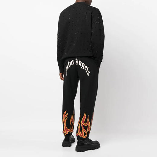 PALM ANGELS 棕榈天使 男士棉质火焰细节字母徽标印花休闲运动裤 黑色 PMCH011F22FLE002 1025 商品图3