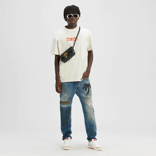 PALM ANGELS 棕榈天使 男士棉质燃烧标志印花圆领短袖T恤 白色 PMAA072F22JER004 0310 商品图3