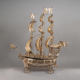 独角鹿西洋古董德国工坊Berthold Muller经典纯银帆船摆件