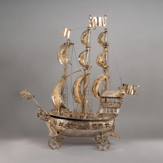 独角鹿西洋古董德国工坊Berthold Muller经典纯银帆船摆件 商品图0